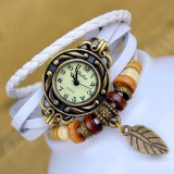 Wholesale - Retro Style Women's Hand Knitting Alloy Quartz Movement Glass Round Fashion Watch with Leaf Pendant (More Colors)
