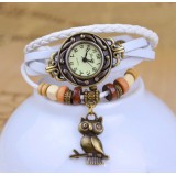 Wholesale - Retro Style Women's Hand Knitting Alloy Quartz Movement Glass Round Fashion Watch with Owl Pendant (More Colors)