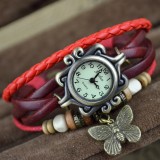 Wholesale - Retro Style Women's Hand Knitting Alloy Quartz Movement Glass Round Fashion Watch with Butterfly Pendant (More Color