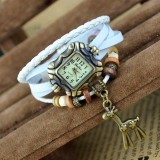 Wholesale - Retro Style Women's Hand Knitting Alloy Quartz Movement Glass Round Fashion Watch with deer Pendant (More Colors)