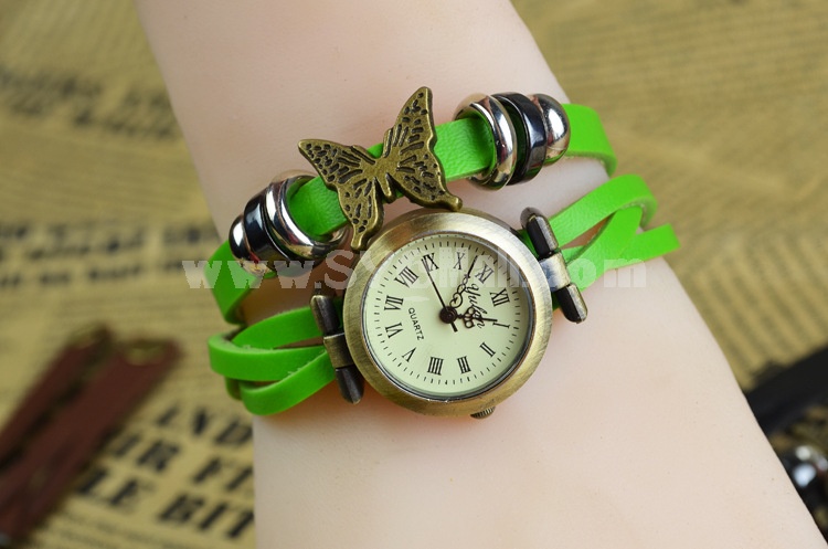 Retro Style Women's Hand Knitting Butterfly&Rivet Alloy Quartz Movement Glass Round Fashion Watch (More Colors)