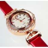 Wholesale - Retro Style Women's PU Diamond Alloy Quartz Movement Glass Round Fashion Watch (More Colors)