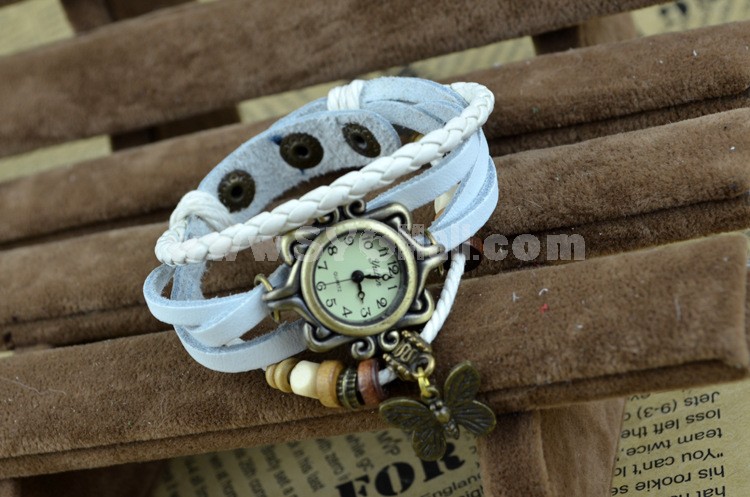 Retro Style Women's Hand Knitting Alloy Quartz Movement Glass Round Fashion Watch with Pendant(More Colors)