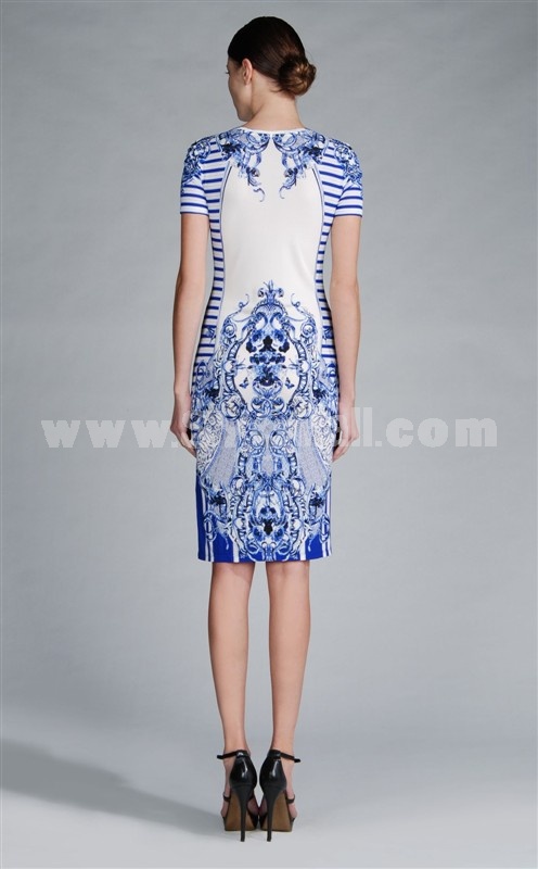 2013 New Arrival Printed Short Sleeve Lady Dress Evening Dress KC 106