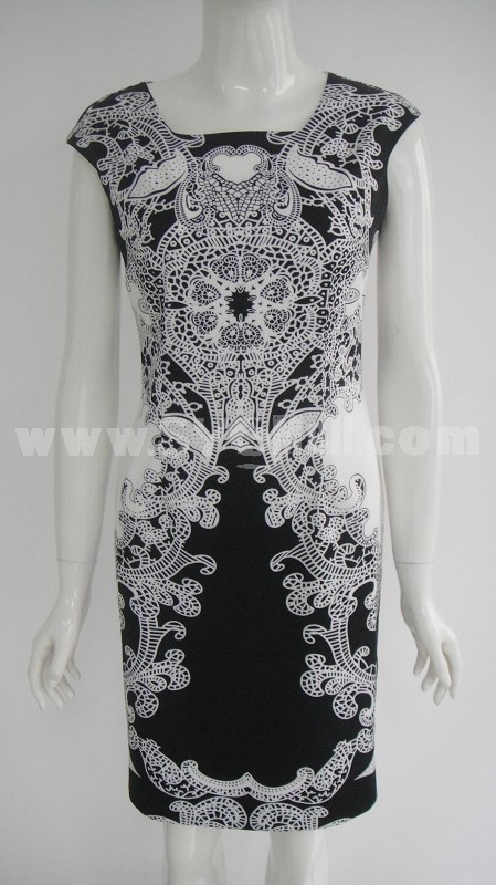 2012 New Arrival Black and White Printing Slim Dress Evening Dress 6277