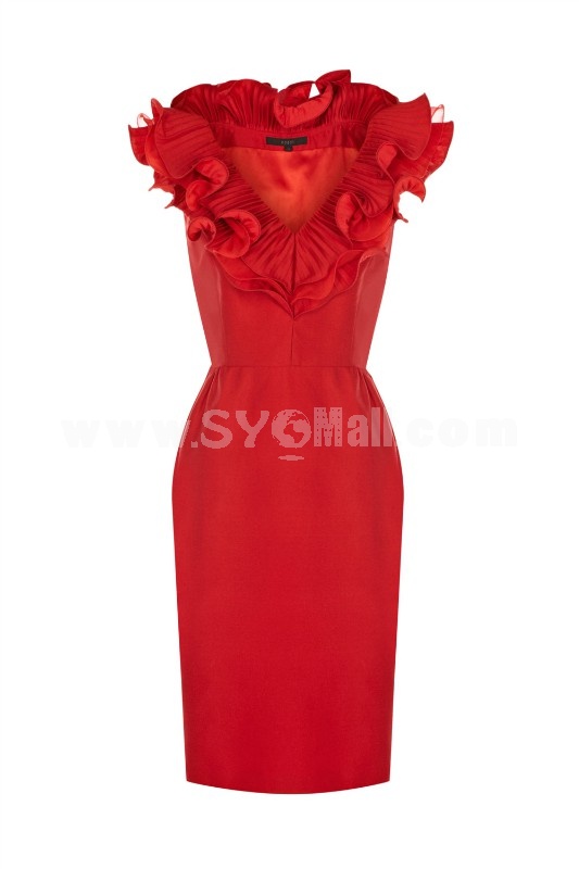 2013 New Arrival Red V-neck Bride/Bridesmaid Dress Evening Dress KM131