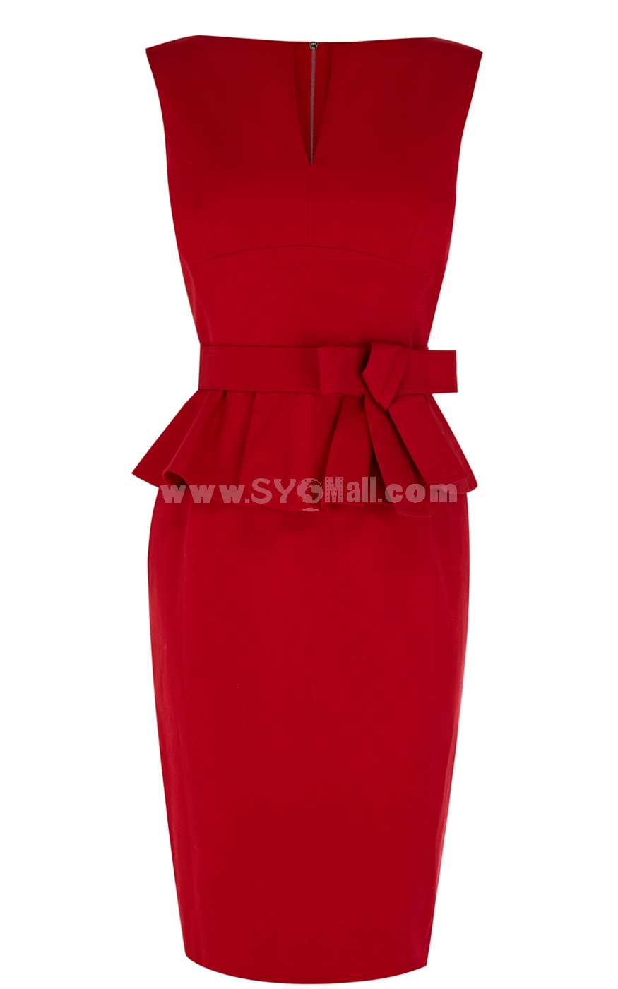 KM2013 V-neck Slim Falbala Dress Evening Dress
