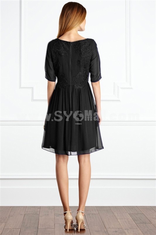 2013 New Arrival Short Sleeve Flower Decorative Slim Dress Evening Dress KC056