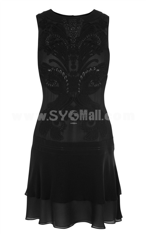 2013 New Arrival Round Neck Embroidery Slim Dress Evening Dress