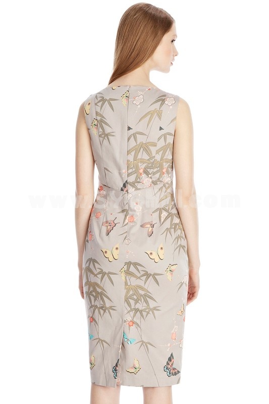 2013 New Arrival Vintage Style Painting Wide Belt Slim Dress Evening Dress 4100