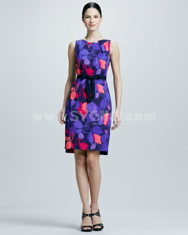 2013 New Arrival Vintage London Style Heavy Color Painting Round Neck Sleeveless Slim Dress Evening Dress CD077