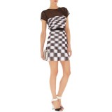 Wholesale - Black and White Checks Short Sleeve Slim Dress Evening Dress DQ095