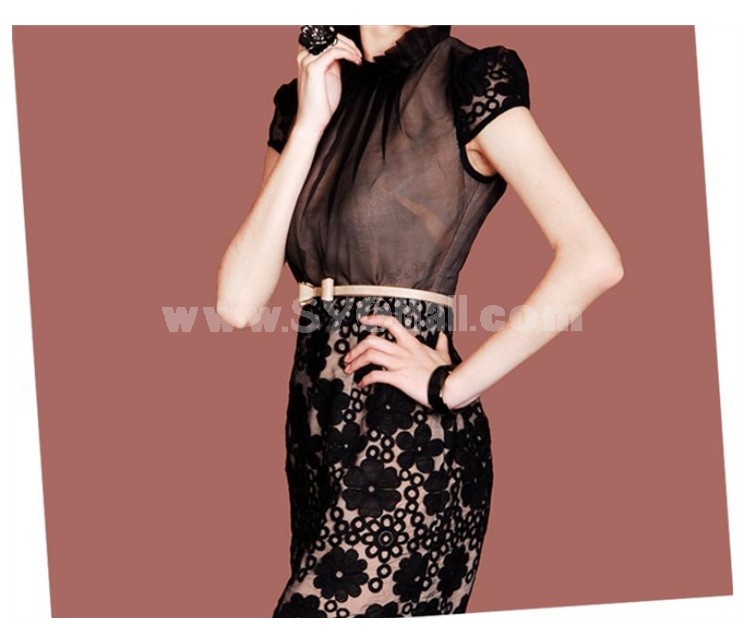 2013 New Arrival Sexy Lace Embroidery Grenadine Hollowed-out Slim Dress Evenning Dress