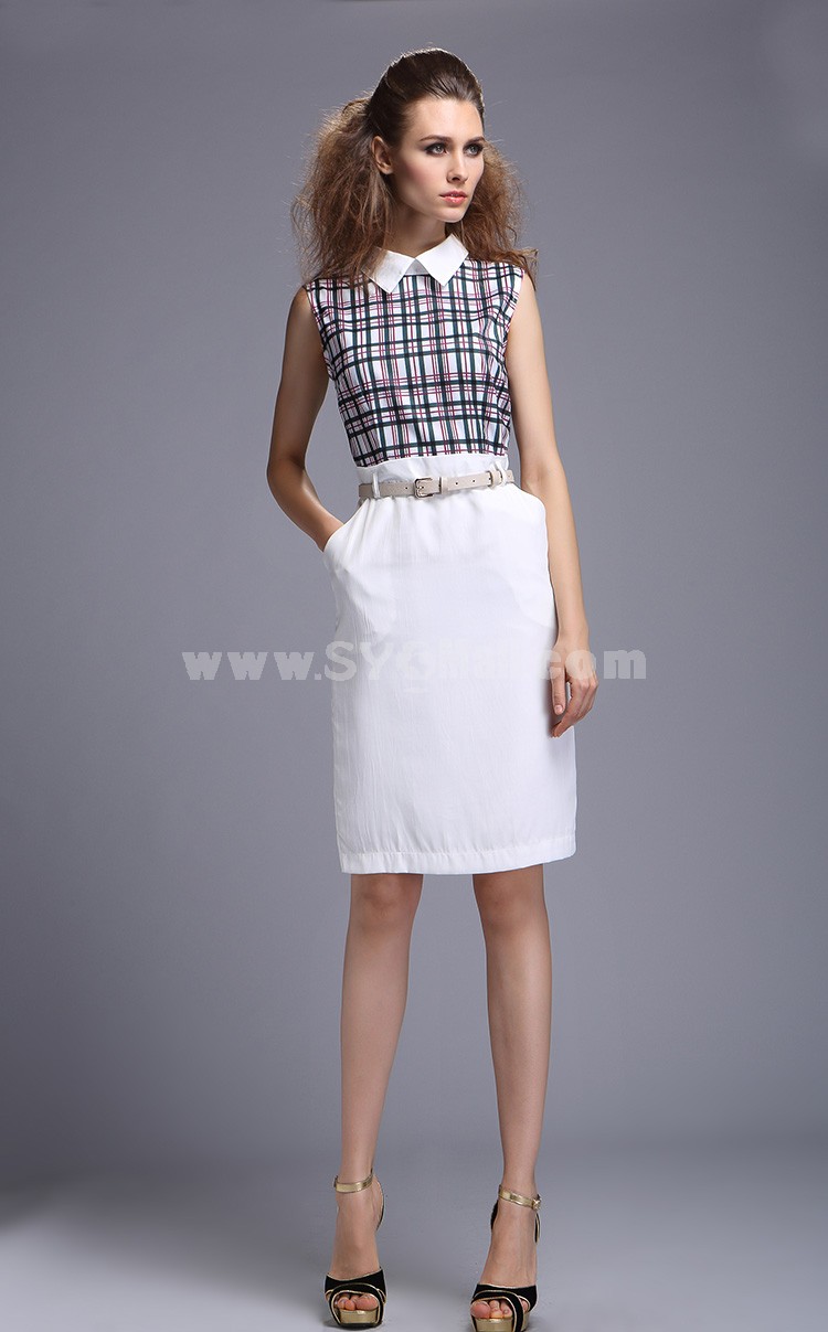 2013 New Arrival Elegant Joint Style Polo Collar Slim Dress Evenning Dress