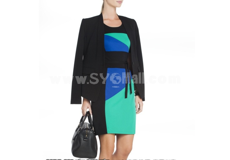 2013 New Arrival OL Style Color Contrast Slim Dress Evenning Dress KM801