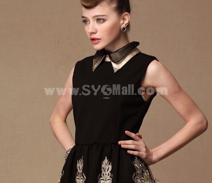 2013 New Arrival Black Polo Collar Embroidery 3D Flower Slim Dress Evening Dress