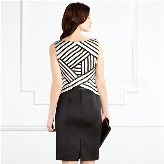 2013 New Arrival Sleeveless Stripe Pattern Slim Dress Evening Dress