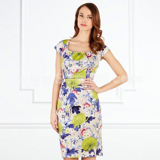 2013 New Arrival Extra-large Size Hi-rise Flower Printing Slim Dress Evening Dress