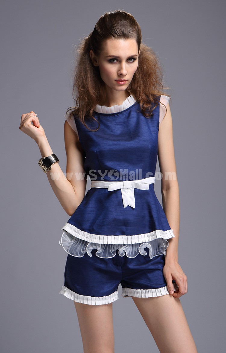 Bowknot Blue Color Two-piece Summer Dress Evening Dress
