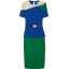 Blue & Green Color Joint Short Sleeve Lady Midium Dress Evening Dress