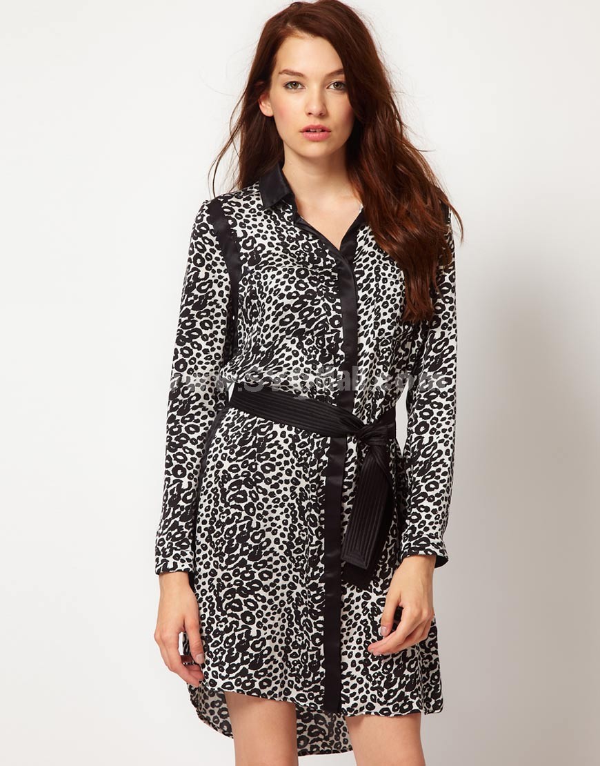KM 2013 New Arrival Leopard Print Long Sleeve Dress Evening Dress