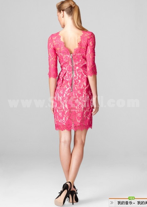 Seventh Sleeve Lace Embroidery Dress Evening Dress