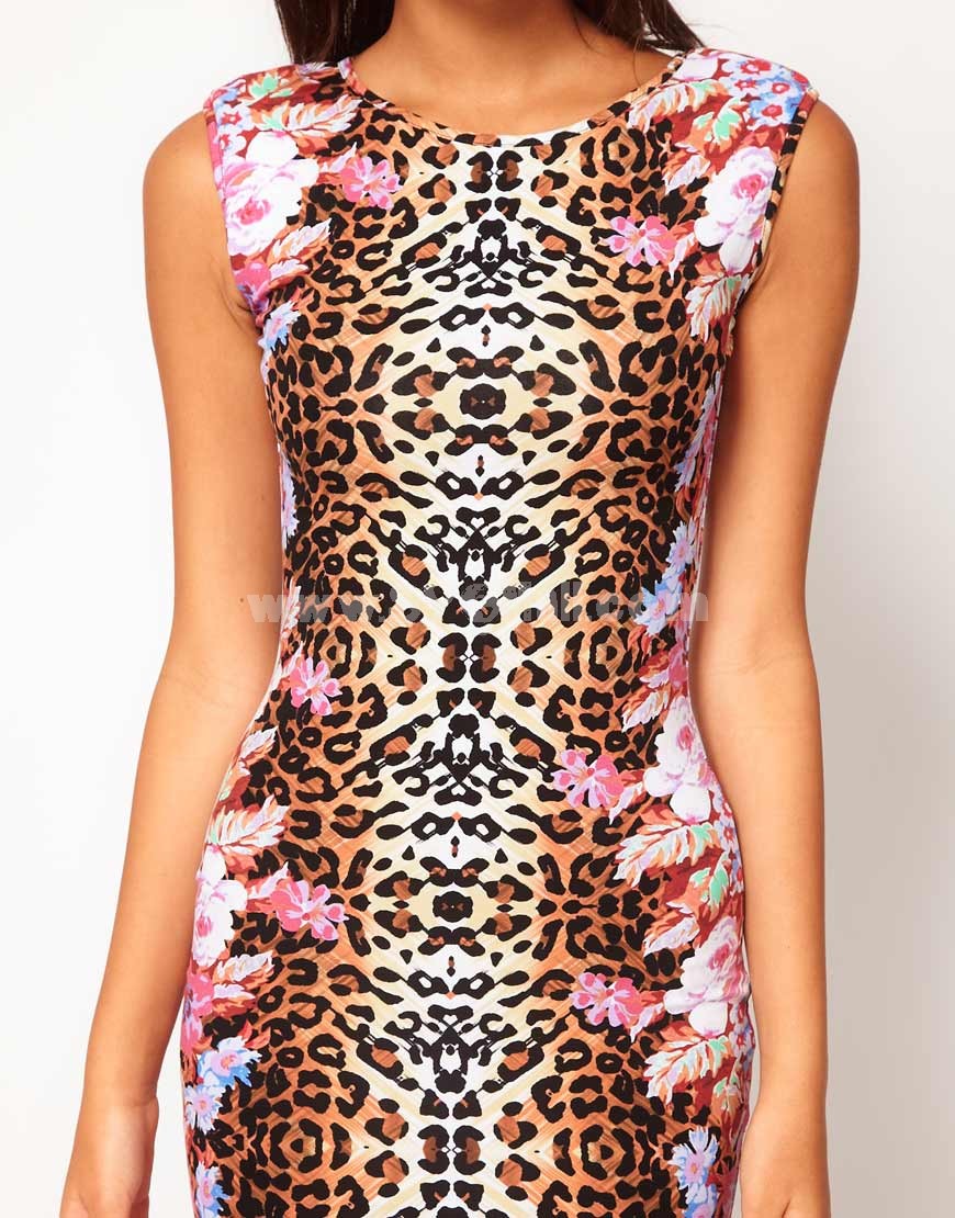 KM Sexy Leopard Print Sleeveless Dress Evening Dress