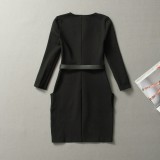 Wholesale - Dolman Design V-neck Long Sleeve Slim Dress Evening Dress
