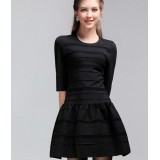 Wholesale - Solid Color Seventh Sleeve Slim Bottoming Dress Evening Dress