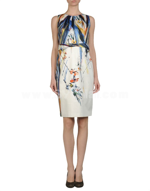 Chinese Printing Slim Dress Evening Dress