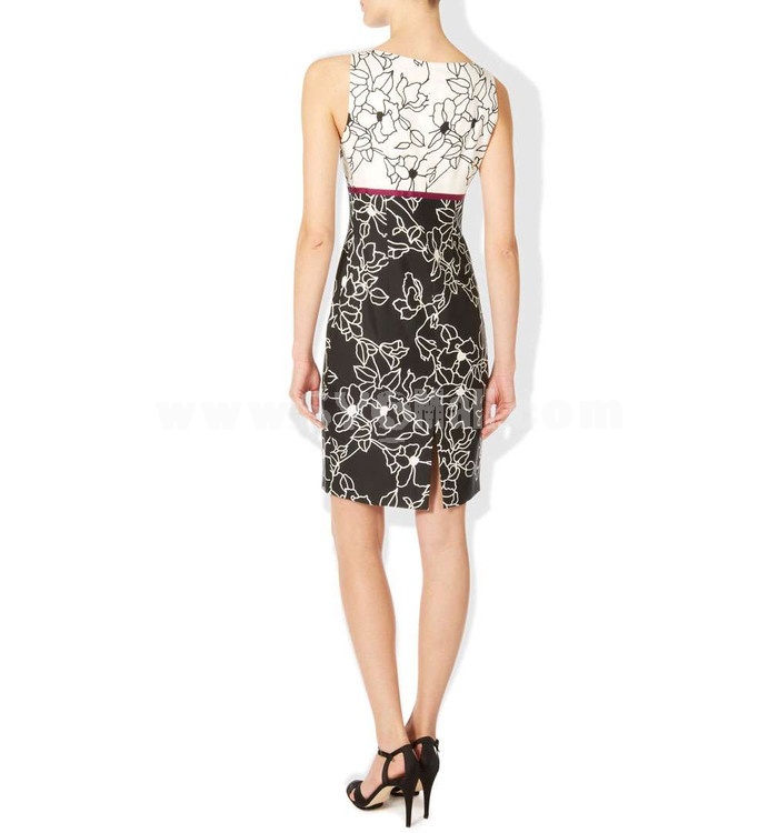 HB New Arrival Elegant Flower Printing Color Contrast Sleeveless Slim Dress Evening Dress 014