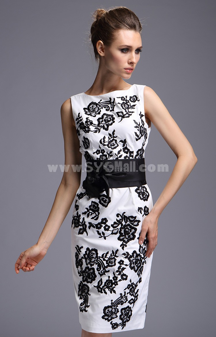 Vintage Style Flower Printing Slim Dress Evening Dress CT107