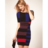 Wholesale - KM Fashion Stipes Pattern Knitted Dress Evening Dress