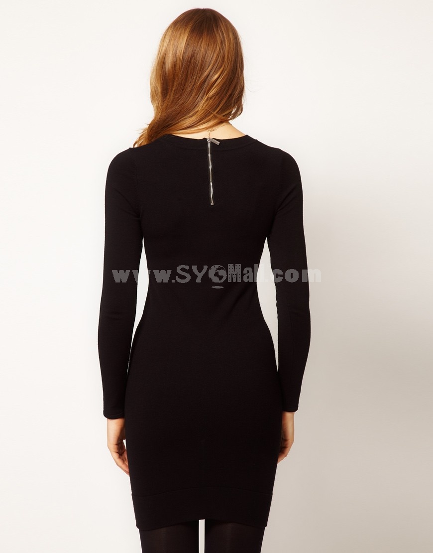 KM New Arrival Corlor Contrast Knitted Slim Dress Evening Dress