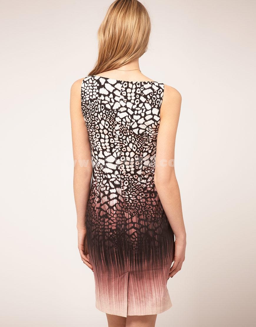 KM New Arrival Leopard Printing Sleeveless Slim Dress Evening Dress