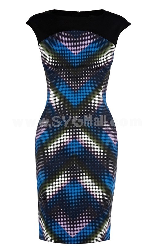 KM New Arrival Geometric Figures Printing Dress Evening Dress