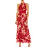 Wholesale - KM  Red Flower Pattern Elegant Sleeveless Long Dress Evening Dress