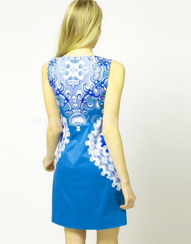Elegant Flower Printing Slim Dress Evening Dress