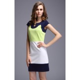Wholesale - Fresh Design Round Neck Short Sleeve Slim Dress Evening Dress