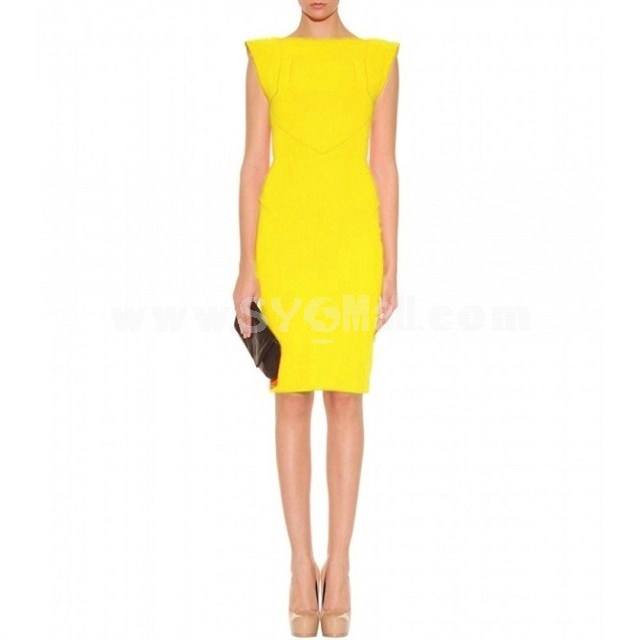 KM Round Neck Short Sleeve Solid Color Dress Evening Dress