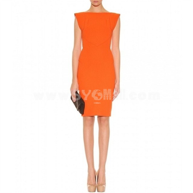 KM Round Neck Short Sleeve Solid Color Dress Evening Dress