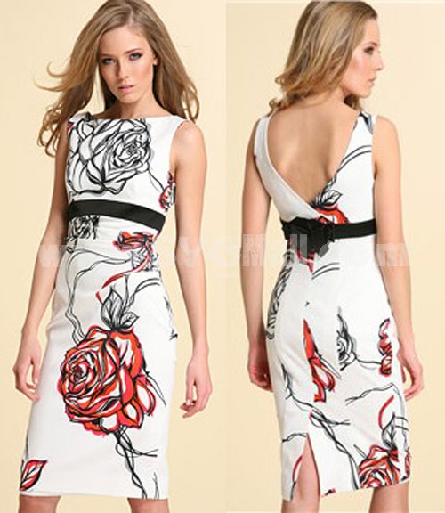 KM Rose Printing Sleeveless Dress Evening Dress DG032