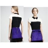 Wholesale - Polo Collar Color Contrast Slim Dress Evening Dress