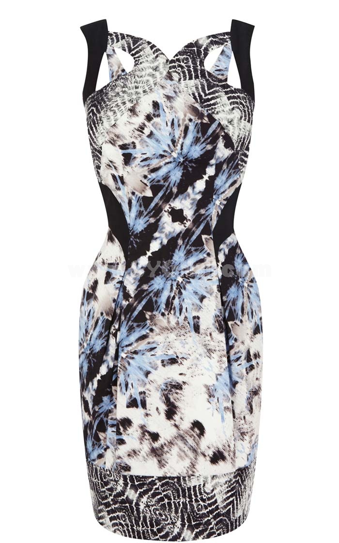 KM Fashion Sleeveless Printing Slim Dress Evening Dress DP054