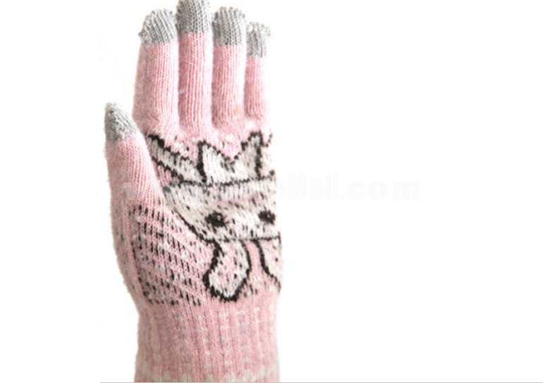Cute rabbit knitted smart gloves for touchscreen