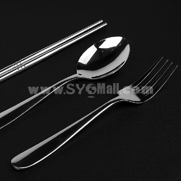 Large Size Portable Stainless Steel Tableware Set Fork Spoon and Chopsticks Set 