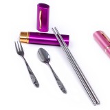 Wholesale - Portable Stainless Steel Tableware Set Fork Spoon and Chopsticks Set 