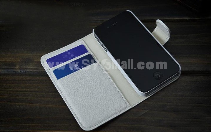 All-in-one Vintage Genuine Leather Wallet Case for iPhone 4/4S