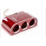 Wholesale - OZIO 3-Way Socket Car Cigarette Lighter Splitter with Adapter 12V 24V + 2.1A, Red