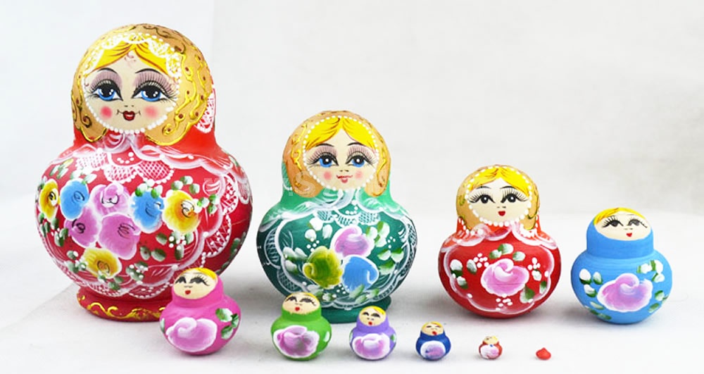 10pcs Handmade Wooden Russian Nesting Doll Toy Colorful Girl
